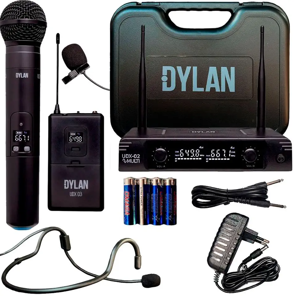 Microfone Sem Fio Duplo Dylan Udx-05 Bastão + Lapela/headset Profissional