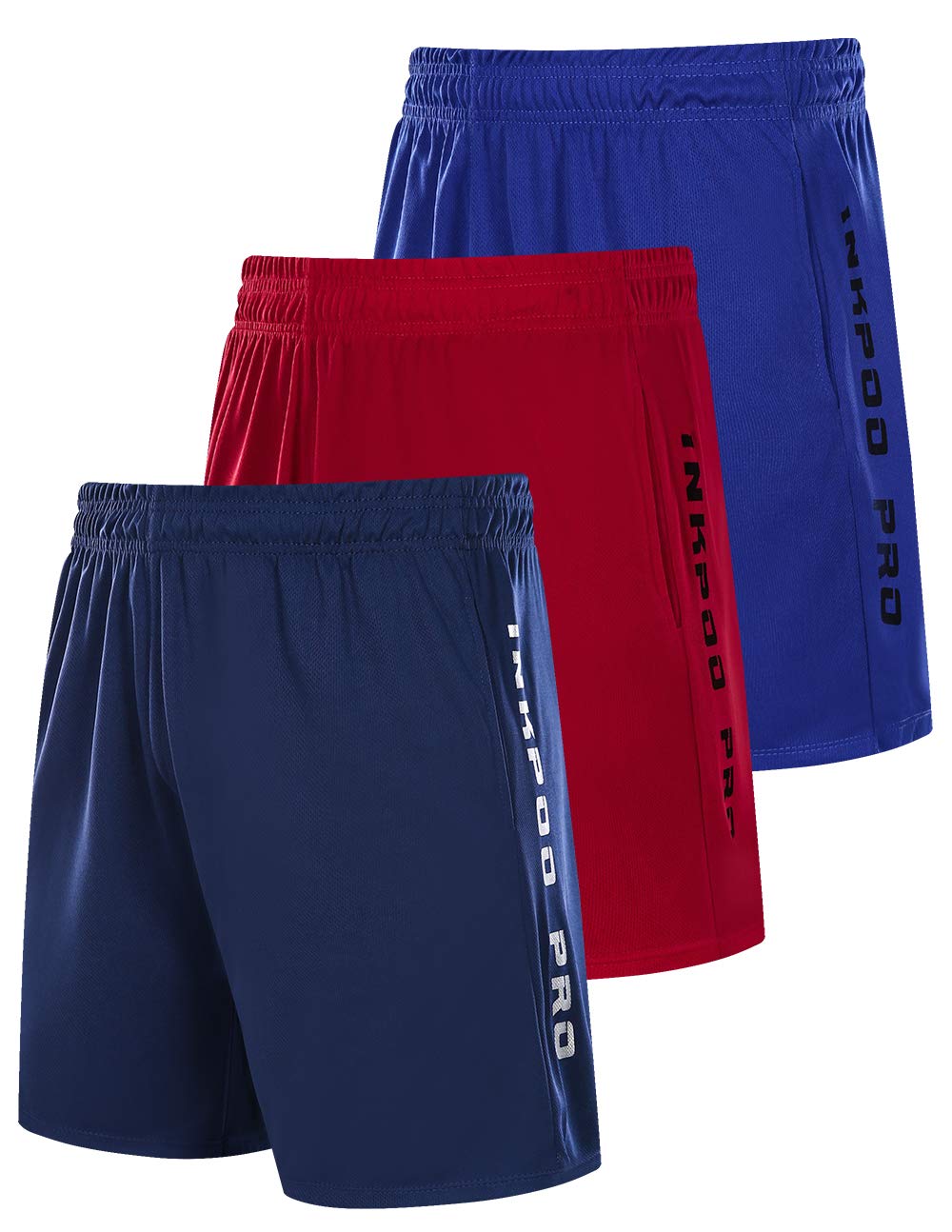 Inkpoo Men's 3 Pack Lightweight Workout Running Athletic Shorts with Pockets Quick Dry Short Pants for Training Athletic Gym