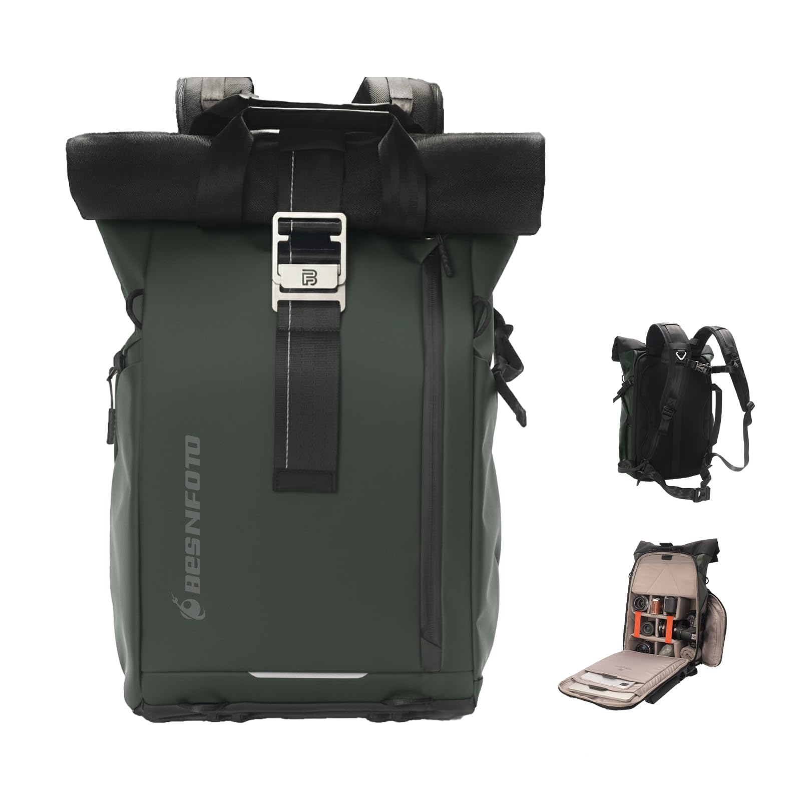 Besnfoto Mochila para cámara, impermeable, bolsa de viaje para fotógrafo, funda de fotografía extensible para cámara réflex réflex réflex sin espejo, compatible con laptop de hasta 15.6 pulgadas con
