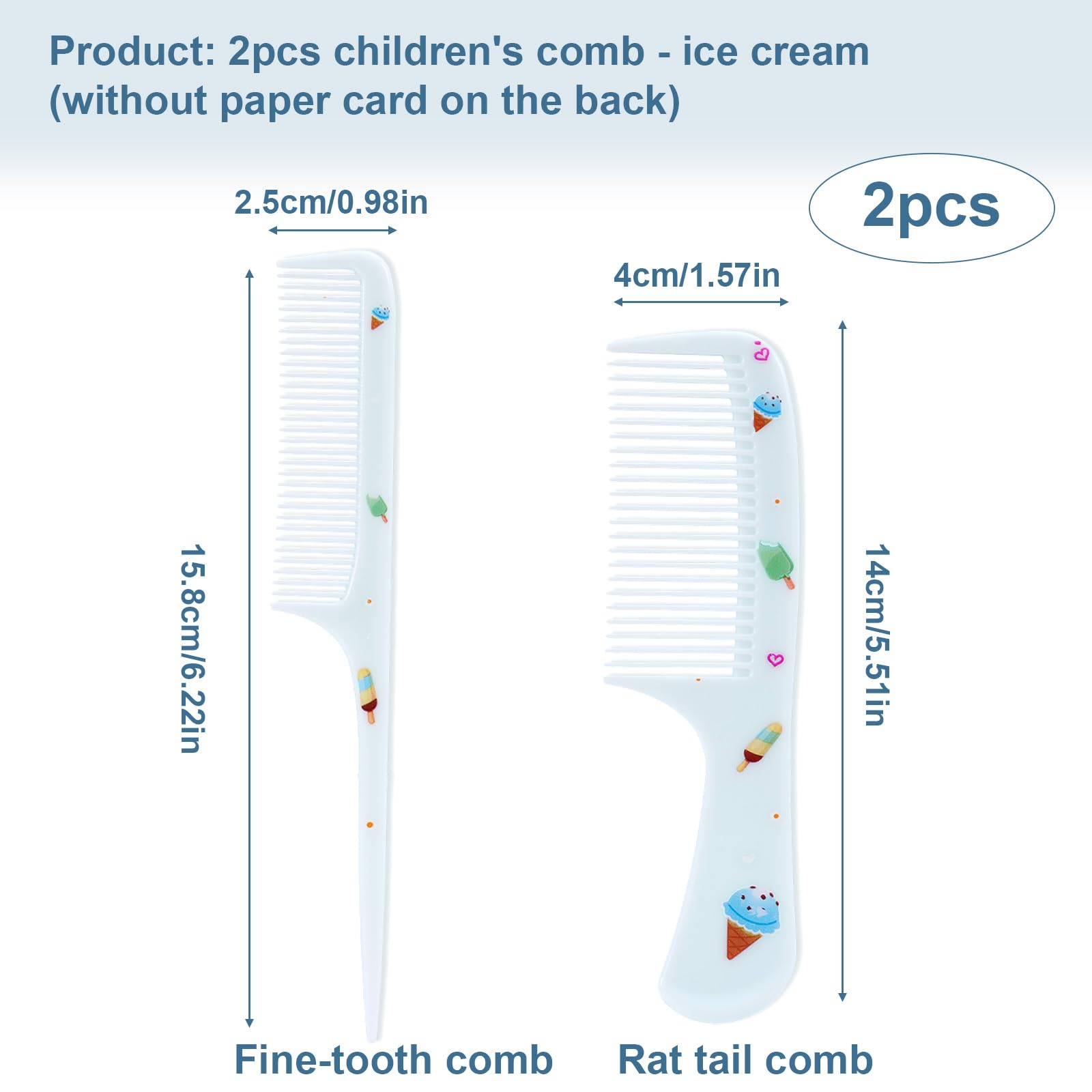 2 Uds Set Peines para Bebé, Azul Bonito Helado Dientes Finos y Cola de Ratón Plástico Cepillo Pequeño para Bebé Todo Tipo de Cabello