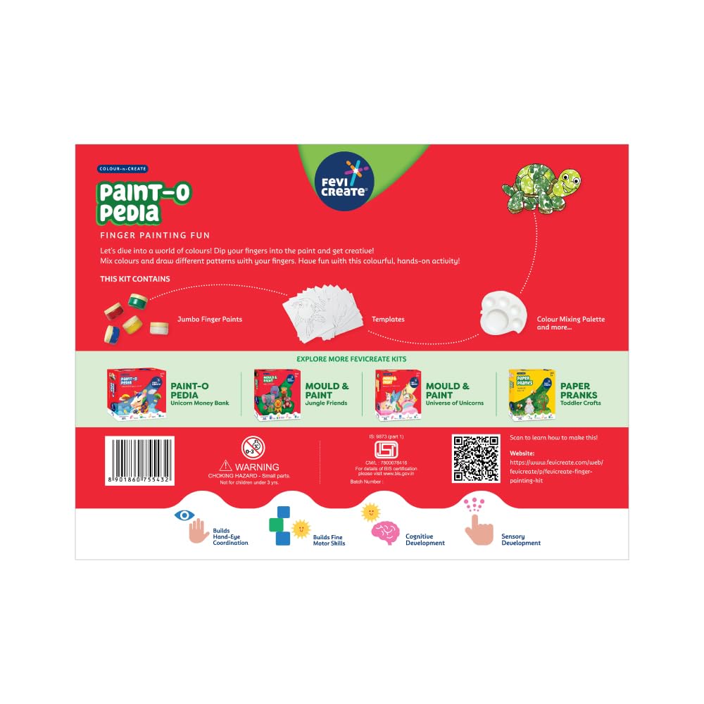 Fevicreate Finger Painting Kit | 18 Activities with Printed Templates & 5 Vibrant Non-Toxic Colours | Foster Creativity, Motor Skills, Colour and Shape Recognition | By Fevicol | For Kids Age 3+ years - Image 2 thumbnail