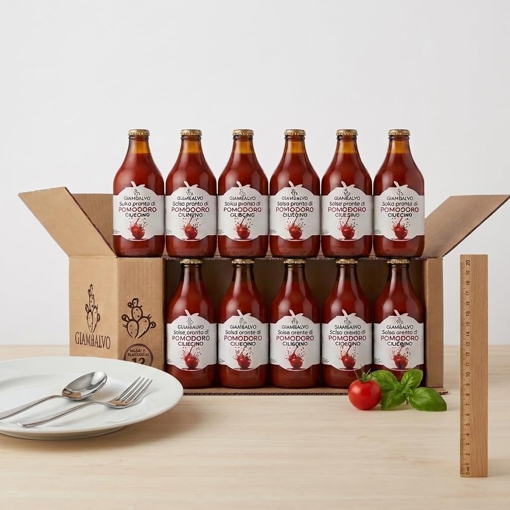 Giambalvo Salsa Pronta di Pomodoro Ciliegino Siciliano, Passata di Pomodoro in Bottiglia di Vetro, Confezione da 12 Bottiglie da 330g