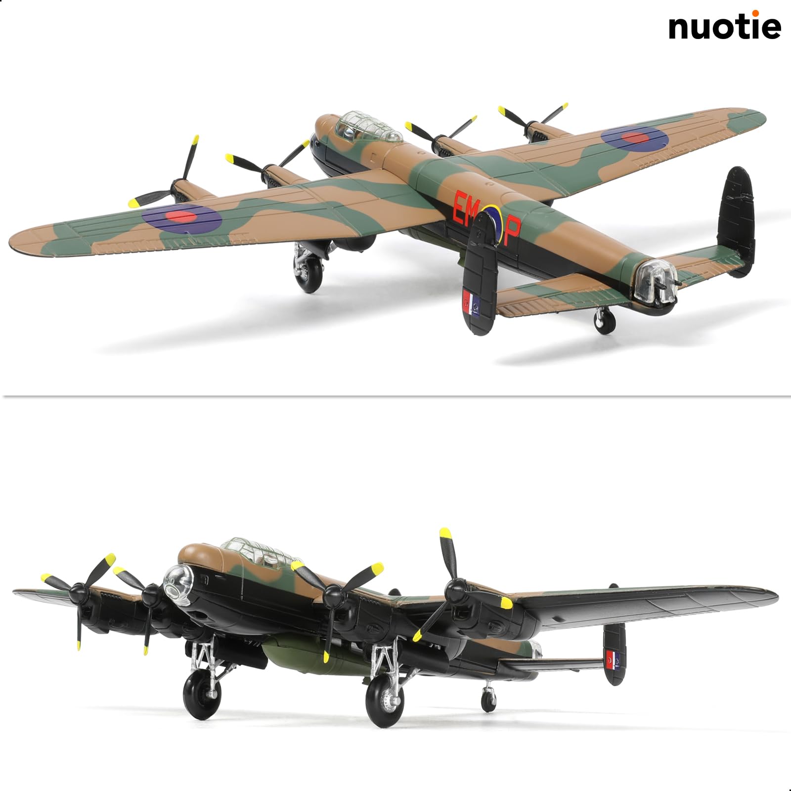 NUOTIE 1/144 Avro Lancaster Heavy Bomber Modèle Avion de la Seconde Guerre Mondiale RAF Modèle d'avion Bomber Britannique Modèle d'avion en métal moulé sous Pression avec présentoir Collection Cadeau