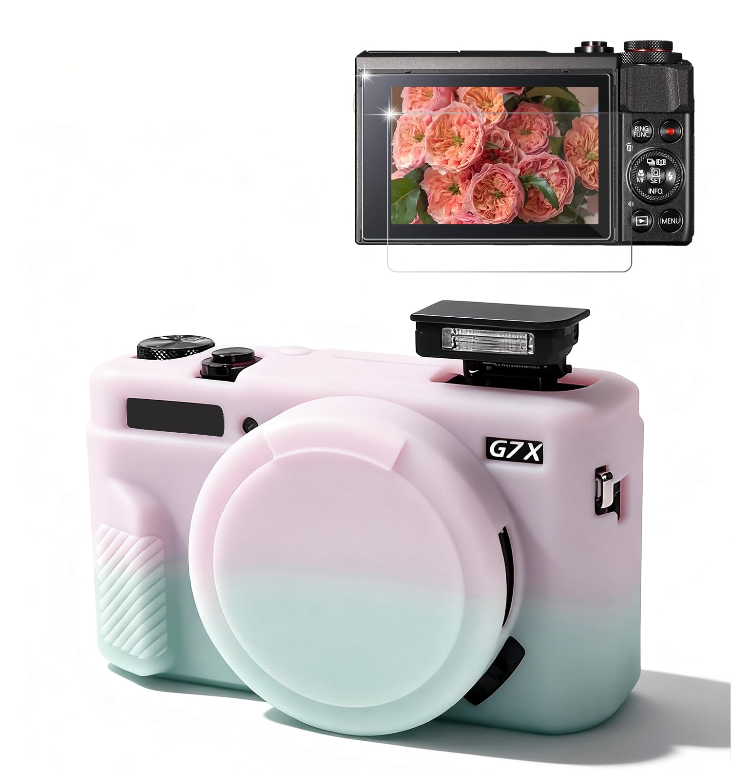 Frevyve Camera Case for Canon G7X Mark II / G7X II - Jelly Pink Green