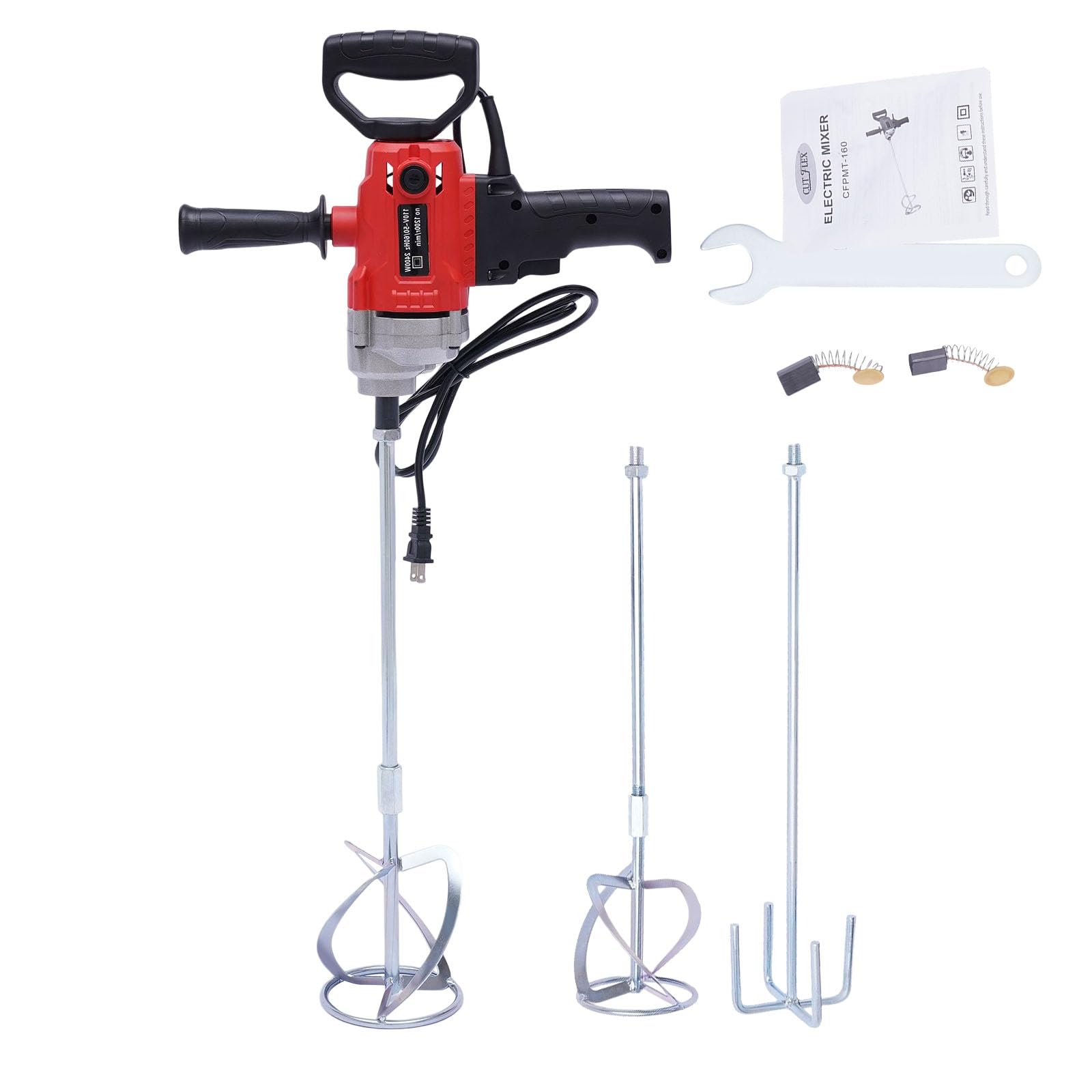 JAYGOVAN Electric Handheld Cement Mixer,24000W Concrete Paint Mixer Drill Set with 2×Mixing paddle Portable Mud Mixers with 6 Speed Adjustment 110V