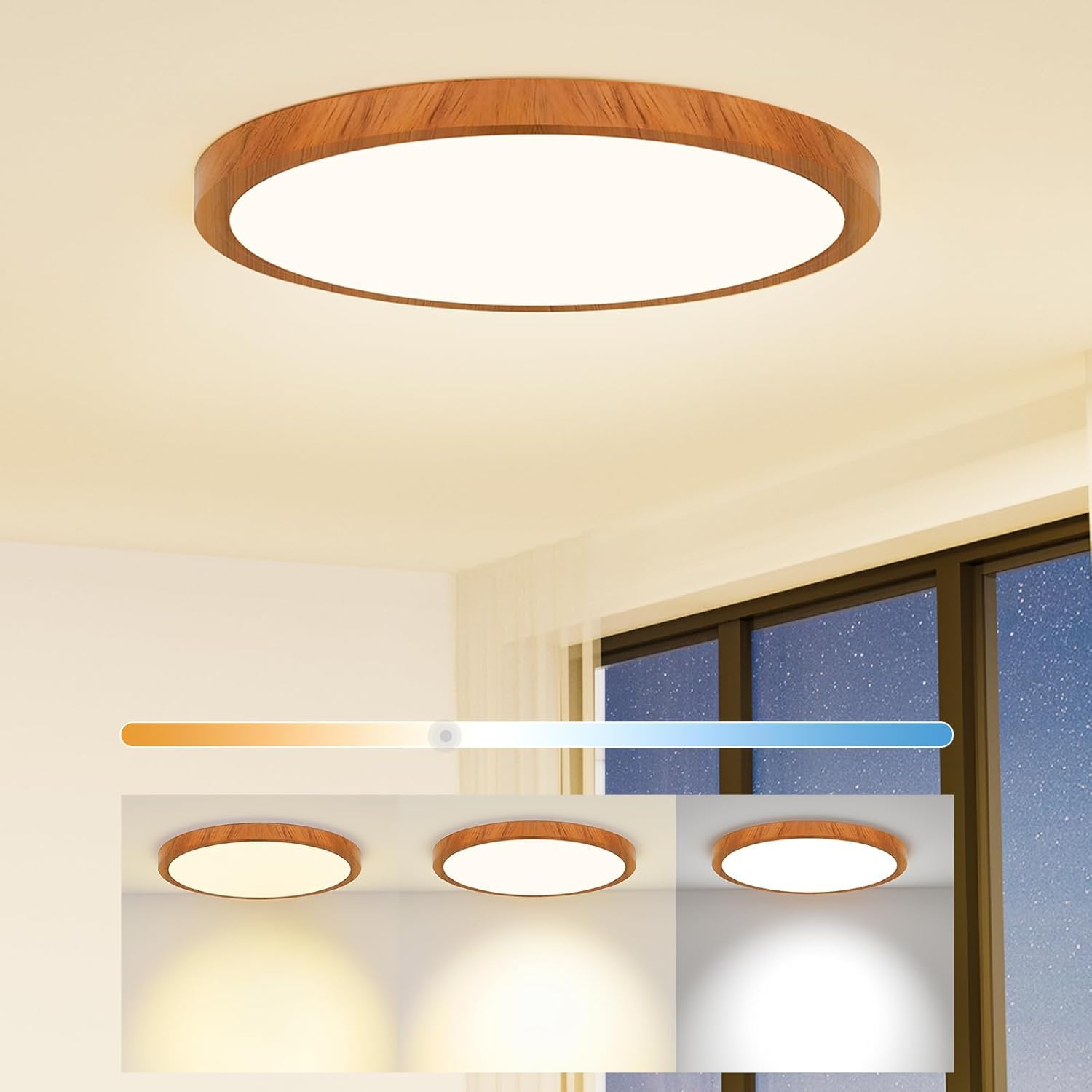 Sonhomay Modern LED Flush Mount Ceiling Light 12 Inch 18W Round Nordic Ceiling Lamp 3 Color Options Wood Flush Mount Light Fixture for Bedroom Hallway Bathroom Foyer Entryway