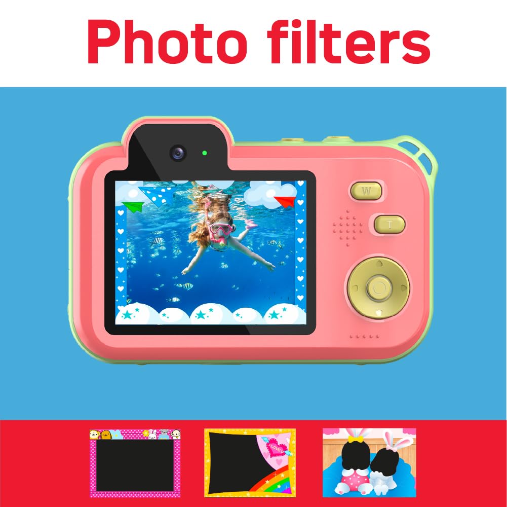 AgfaPhoto Realikids Cam Waterproof 2 - wodoodporny aparat dziecięcy 12 MP, wideo HD, tryb selfie, filtry i ramki, wbudowane gry, bateria litowa - niebieski