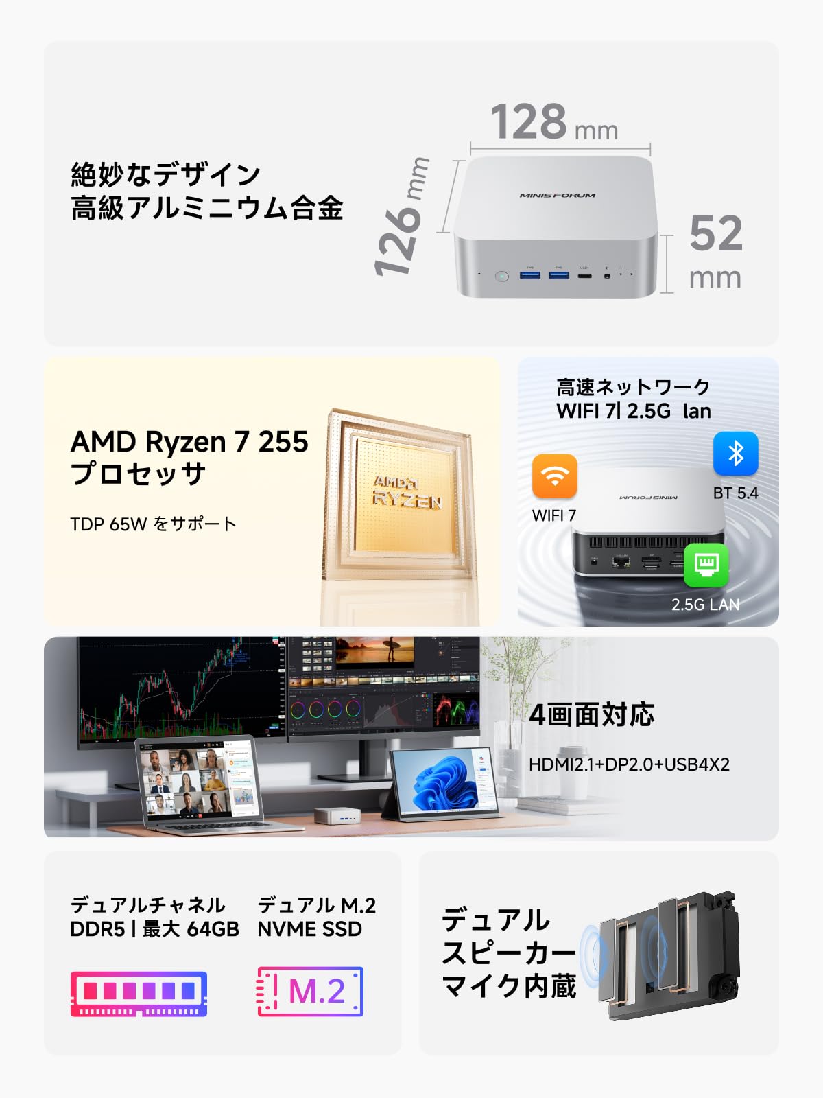 Amazon.co.jp: MINISFORUM AI X1 ミニPC｜AMD Ryzen 7 255|32GB DDR5