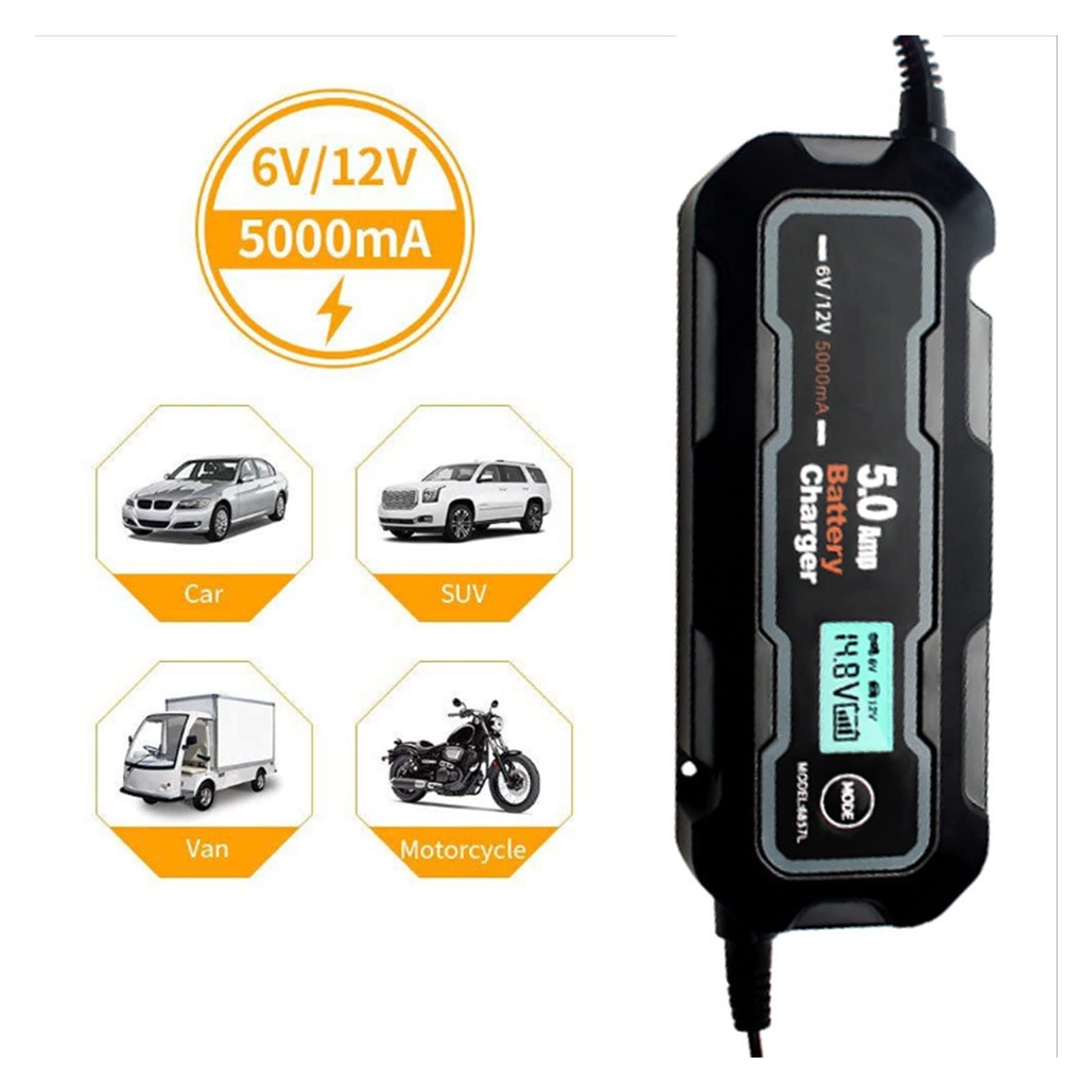 Ładowarka Baterii, Wielofunkcyjna ładowarka samochodowa 5000mA 6V/12V W pełni automatyczna inteligentna samochodowa ładowarka motocyklowa do samochodów