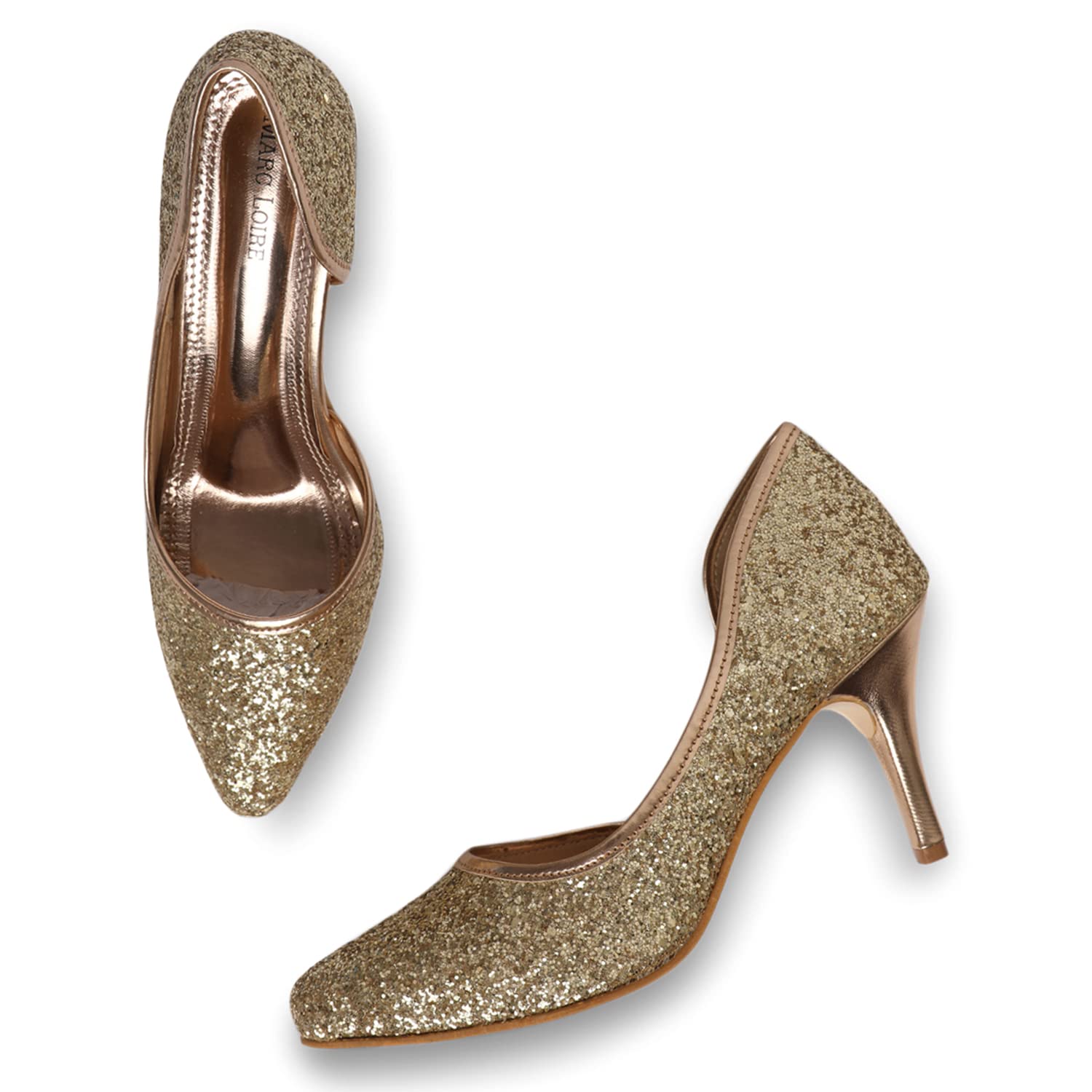 Marc Loire Womens Glittery & Shimmery Pointed Stiletto Heel Pump Shoes for Party and Formal Occasions (Gold, Numeric_2) (B09XB5ZKM9) Amazon Price History, Amazon Price Tracker