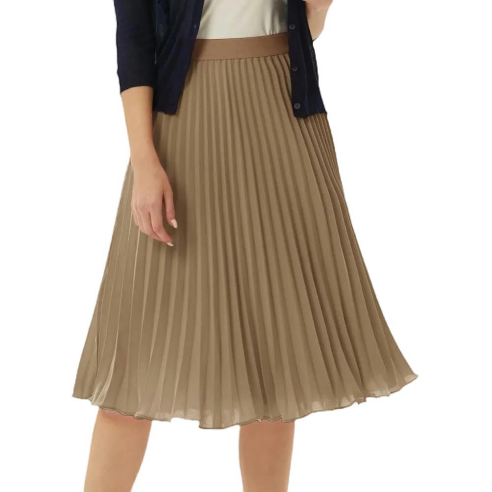 Falda Plisada de Corte A para Mujer, Cintura Alta elástica, Faldas de Gasa, Trajes de Trabajo Elegantes para Mujer, Negro, XL