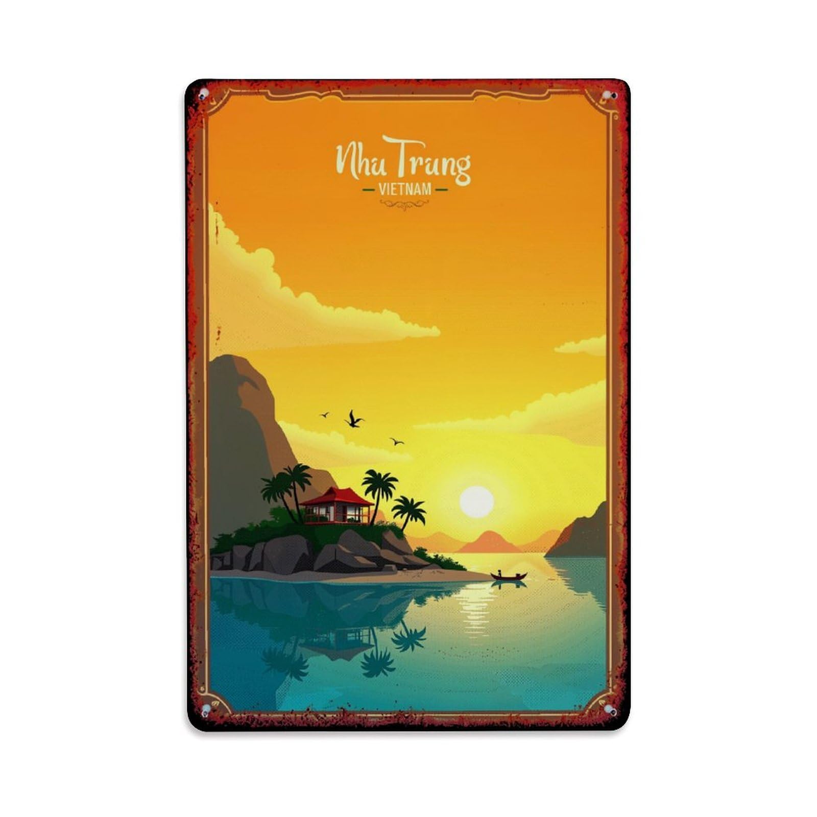 Jdfenggu Vintage Nha Trang Vietnam Sunset Scene Retro Metal Tin Sign, Metal Poster For Bar, Home, Man Cave, Kitchen, Laundry Room Art Decor 8X12 Inch