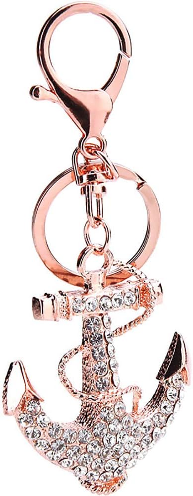 HIKEL Nautical Anchor Rhinestone Cute Keychain Favor from Women,Souvenirs Key Rings,Purse Bag Charm Car Pendant Bag Decoration (Rose gold), Height : 4.7"