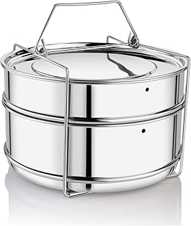 Embassy Stainless Steel Cooker Separator | Suitable for 3 litres Prestige Deluxe Plus Outer Lid Pressure Cookers | 2 Containers with Lifter | Dimension - 15x15x11 cm