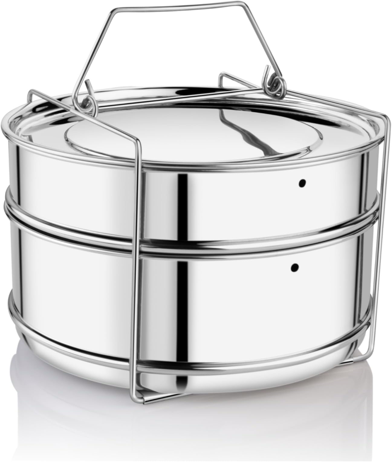 Embassy Stainless Steel Cooker Separator | Suitable for 3 litres Prestige Deluxe Plus Outer Lid Pressure Cookers | 2 Containers with Lifter | Dimension - 14.5x14.5x11.5 cm