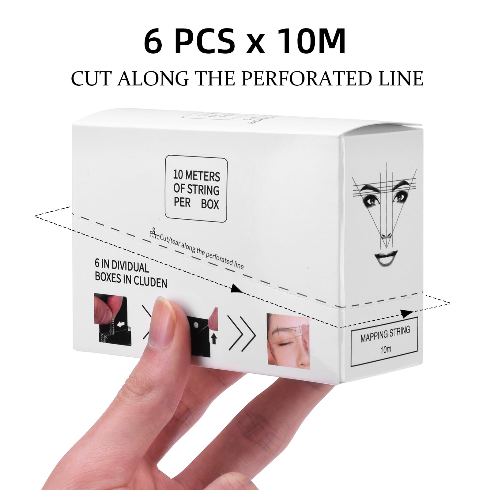ATOMUS Eyebrow Mapping String, 6 Packs Pre-inked 10m(32ft) Microblading String for Eyebrow Makeup (White)