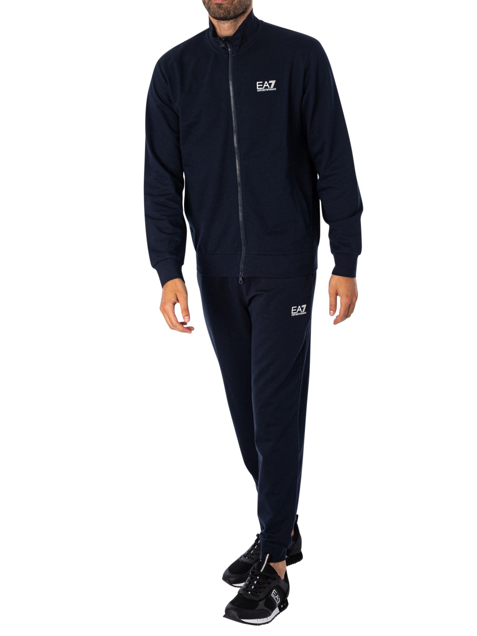 Ea7 Men's Navy Zip Up Funnel Neck Cotton Tracksuit  Xl
