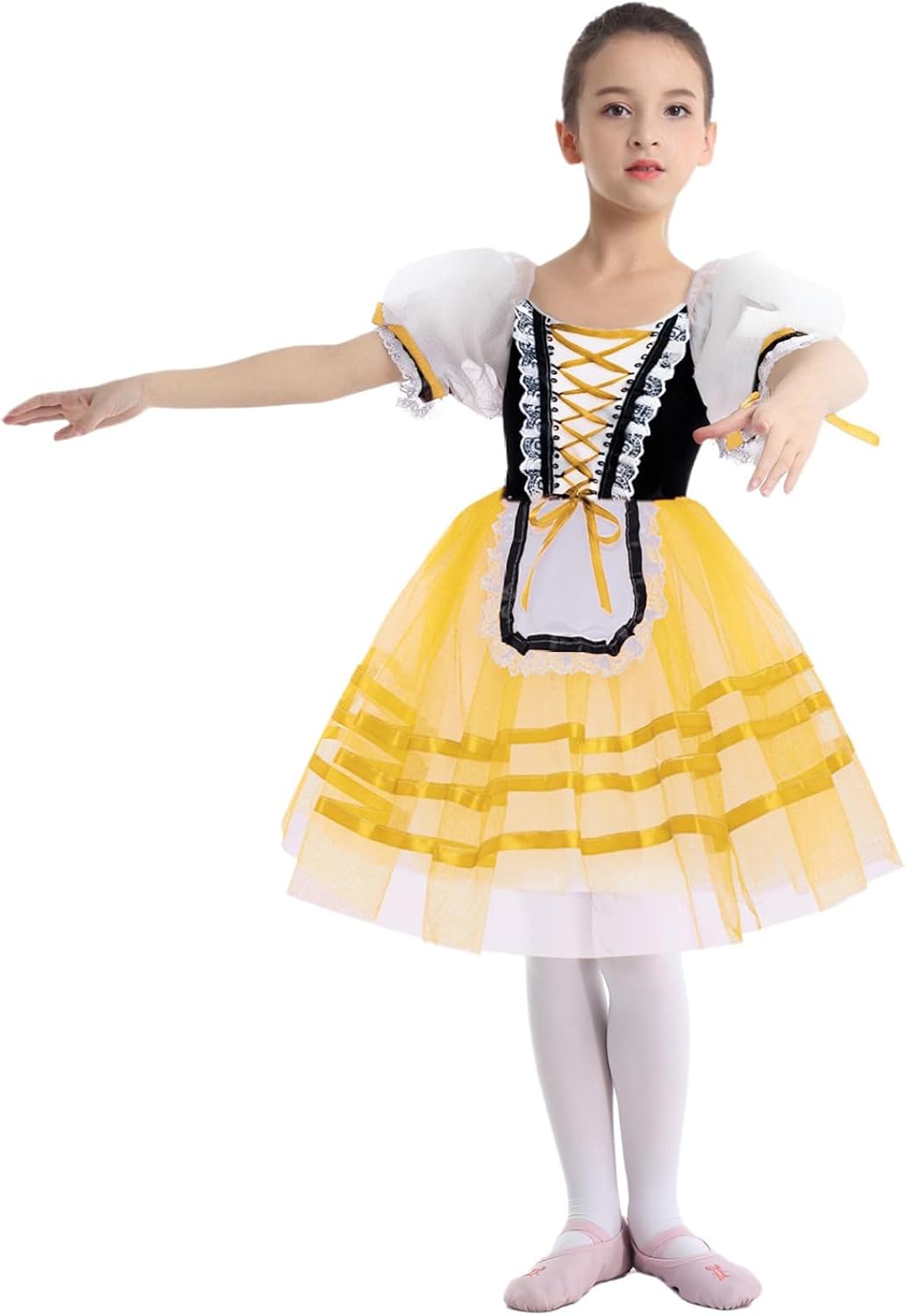 JEYPINMI Little Girls Puff Sleeve Ballet Dance Tutu Princess Dress Ballerina Outfits Gymnastic Skirted Leotard