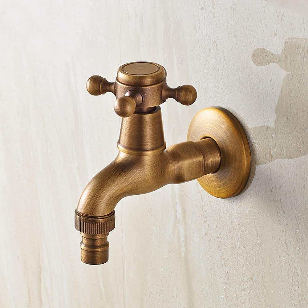 QHQQXN Grifo para Lavadora Antiguo Europeo, Grifo para Piscina con fregona fría Individual, Grifo para Lavadora de Doble Uso Totalmente de Cobre, Grifo G1/2 de Apertura rápida, para bañera, jardín
