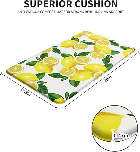 Miniatura 2 de FYATHM Alfombrillas de cocina de limón para piso, tapetes antifatiga para suelo de cocina, antideslizantes, lavables, alfombra de cocina de espuma