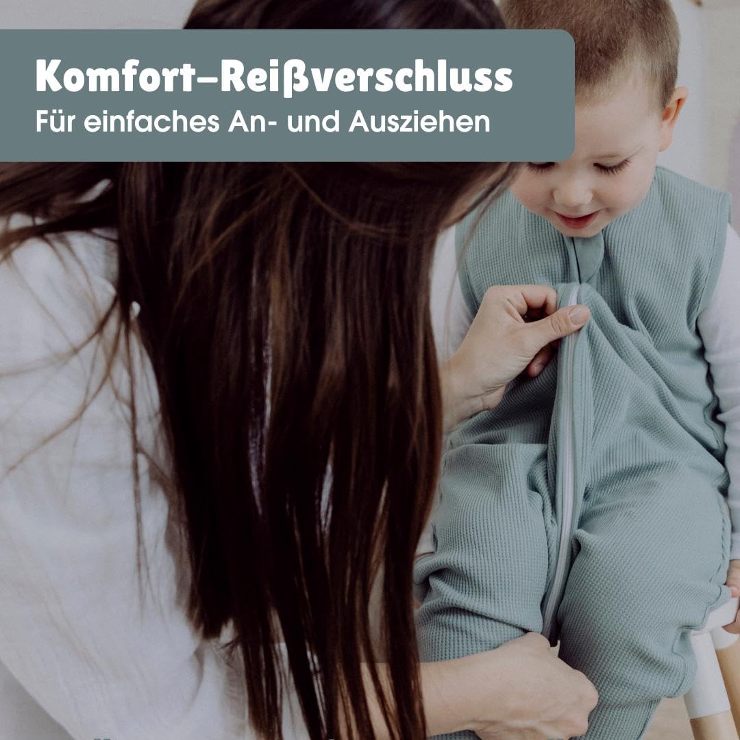 emma & noah Baby Schlafsack mit Füßen 1.0 TOG, Ganzjahres Schlafsack mit Beinen für den Frühling, Sommer und Herbst, 100% Bio-Baumwolle, Oeko-TEX Zertifiziert (Essential Beige, 80 cm)