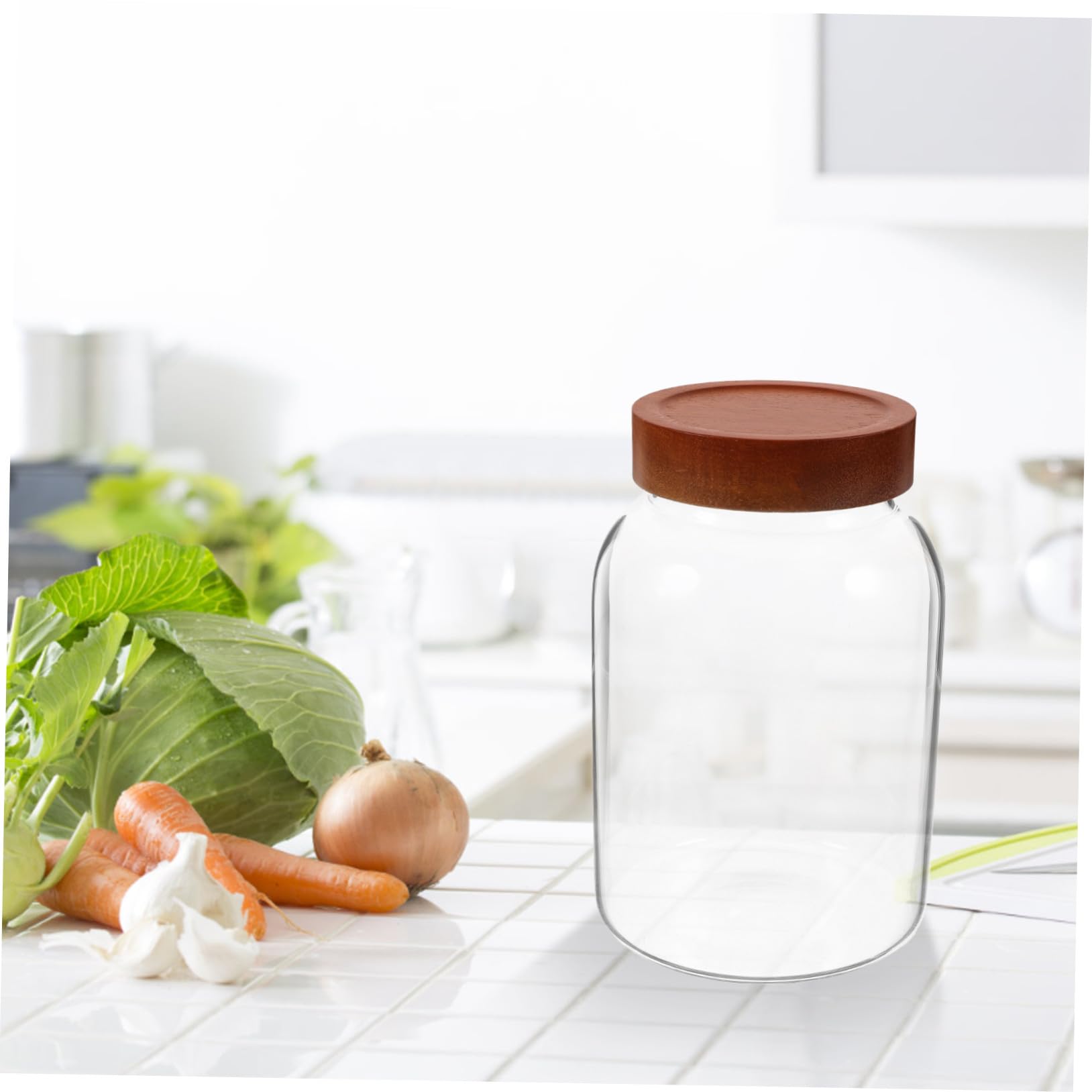 Getreidebehälter aus Glas 2800ml mit Holzdeckel, Luftdichtes Vorratsglas | Borosilikatglas, für Mehl, Kaffeebohnen und Tee, Transparent, Große Füllmenge, Küchenaufbewahrung