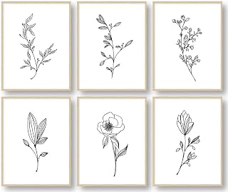 Botanical Plant Wall Art Prints, Minimalist Wall Art, Black and White Wall Art, Plant Wall Decor, Bathroom Wall Decor, Kitchen Wall Decor (Set of 6, 8X10in, Unframed)