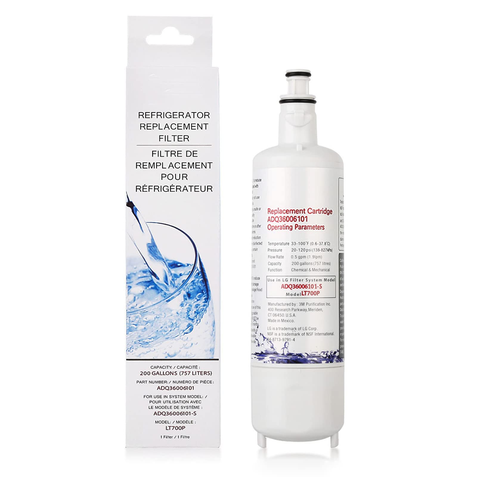 Filtre à eau de rechange performant pour LG LT700P et ADQ36006113