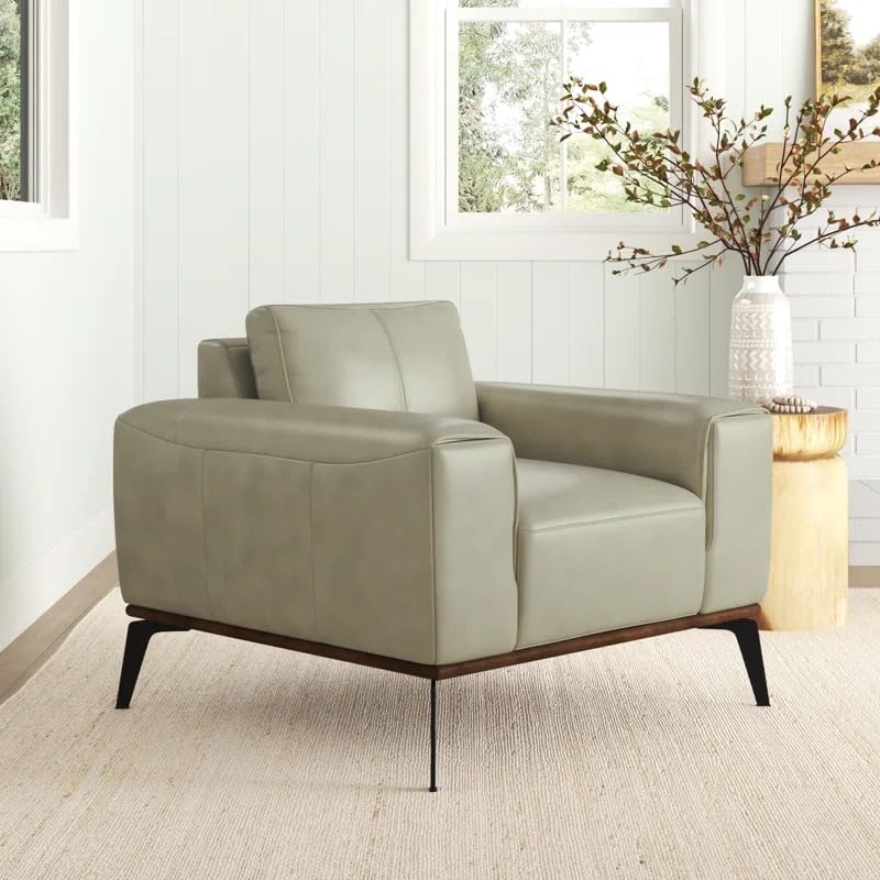 Image of LEGACY OF COMFORT Conley Leather Armchair Lounger Armchair Sofa One Seater Sofa for Living Room Offices Hotels (Ash Green, One Seater)