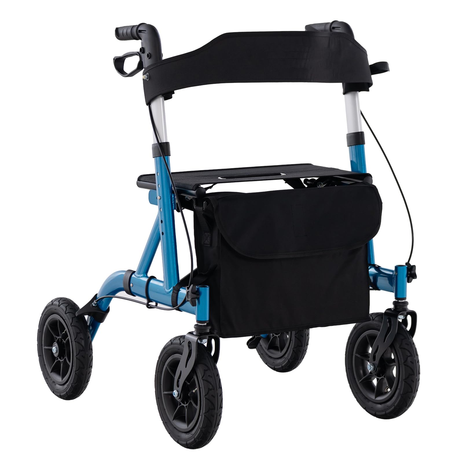 COSTWAY Foldable Rollator, Height Adjustable Rolling Walker with Seat, 24CM All Terrain Wheel, Storage Bag, Lightweight Walking Aid Frame for for Elderly & Disabled, 136 KG Weight Capacity (Blue)