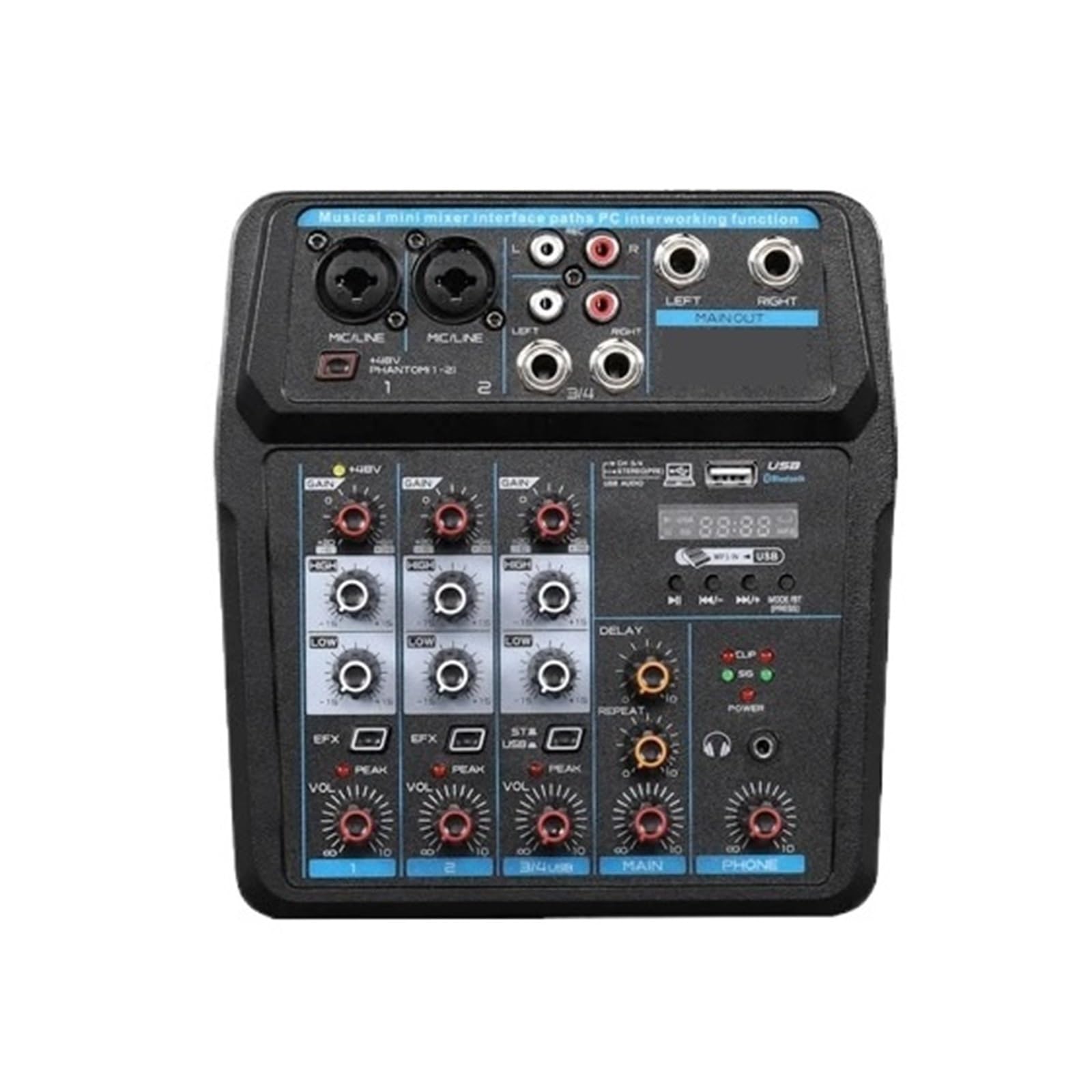 Interfejs USB Mikser Audio Konsola DJ Z Kartą Dźwiękową Lekka I Kompaktowa Regulacja Tonów Niskich Wysokich Do Domowego Karaoke(M4 Mixer)