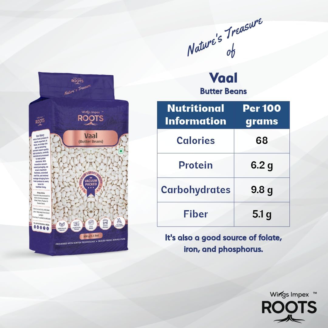 Roots Vaal Butter Beans 2 kg (500 Gram - Pack of 4 ) | Premium Surti Vaal | Protein & Fiber Rich Pulses | Hygienically Packed | Vacuum Packed | Preservative Free | Fresh & Natural Indian Lentils | Wholesome Plant-Based Protein - Image 2 thumbnail