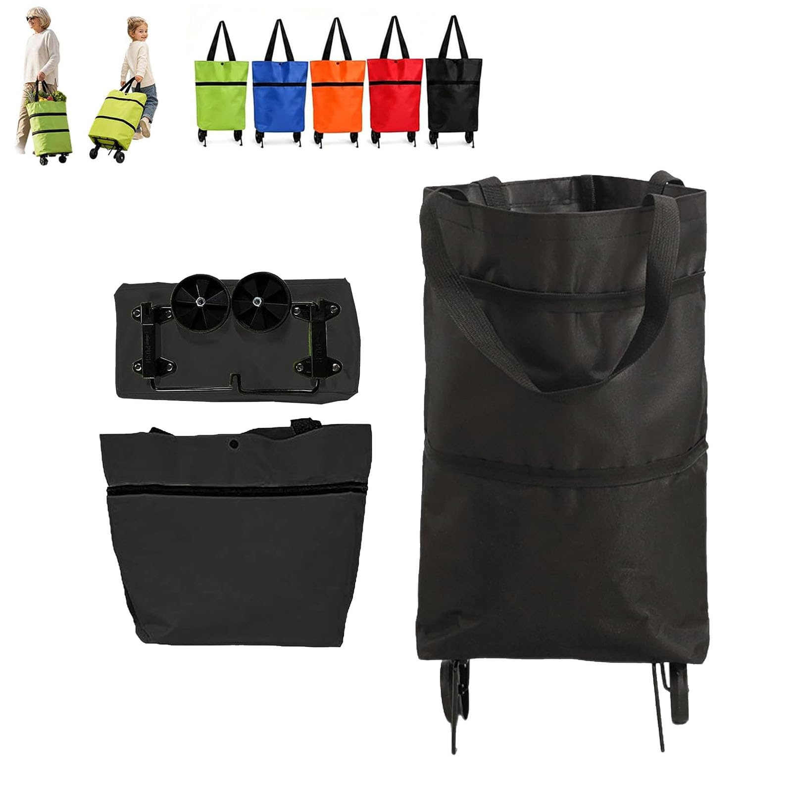 2-In-1 Foldable Shopping Cart, Portable Shopping Trolley Bag (#D)
