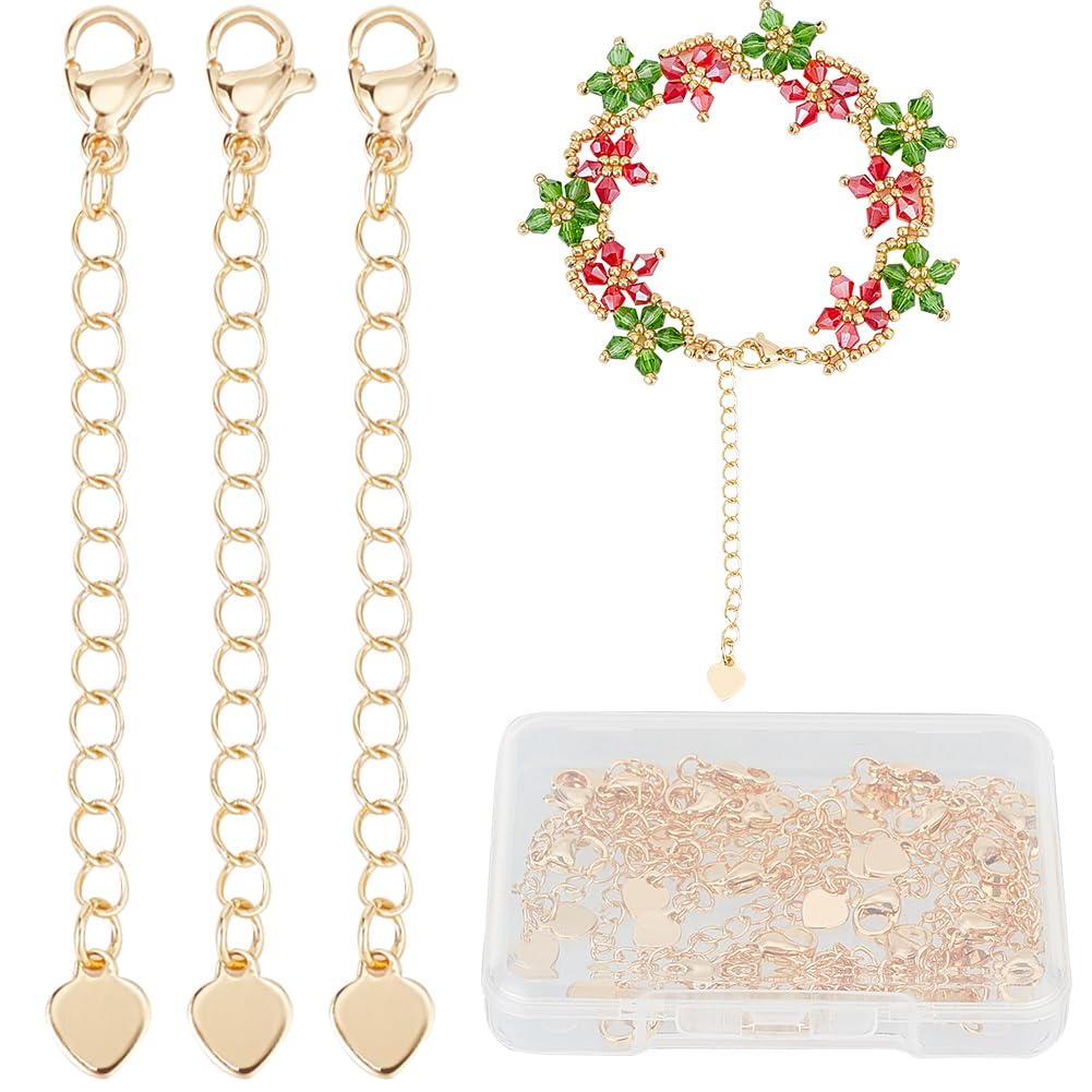 CREATCABIN 20 Pz 18K Ottone Placcato Oro Prolunga Catena Prolunga Collana Maglie Catena Coda Estensione Rimovibile con Chiusure Artiglio Piccolo Ciondolo Cuore per Bracciale Cavigliera Creazione 5.7cm