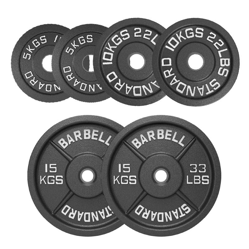 Cast Iron Olympic Weight Plates with 2 Inch Hole for Powerlifting Deadlifts and Strength Training, Solid Black Finish, Pairs 1.25kg to 25kg and Sets 45kg to 250kg (60 kg - Set)