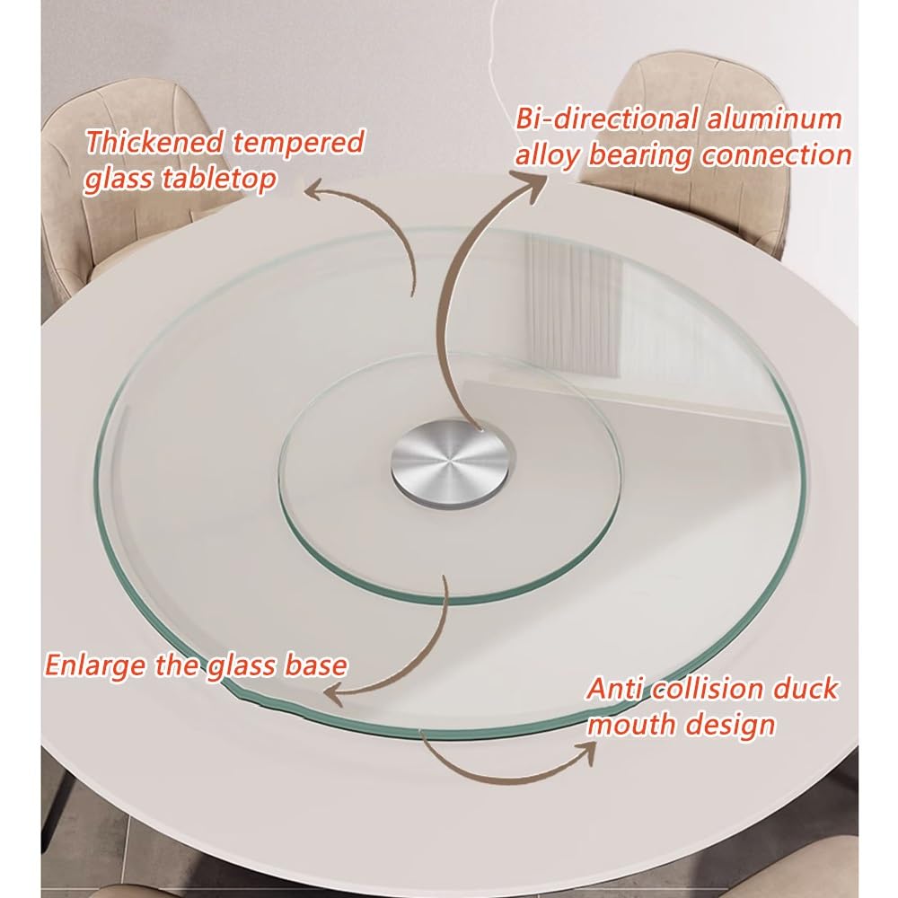 Duży obrotowy gramofon Lazy Susan do kuchni i jadalni - taca do serwowania ze szkła hartowanego, 60 cm, antypoślizgowa konstrukcja, idealna do rozrywki i serwowania jedzenia