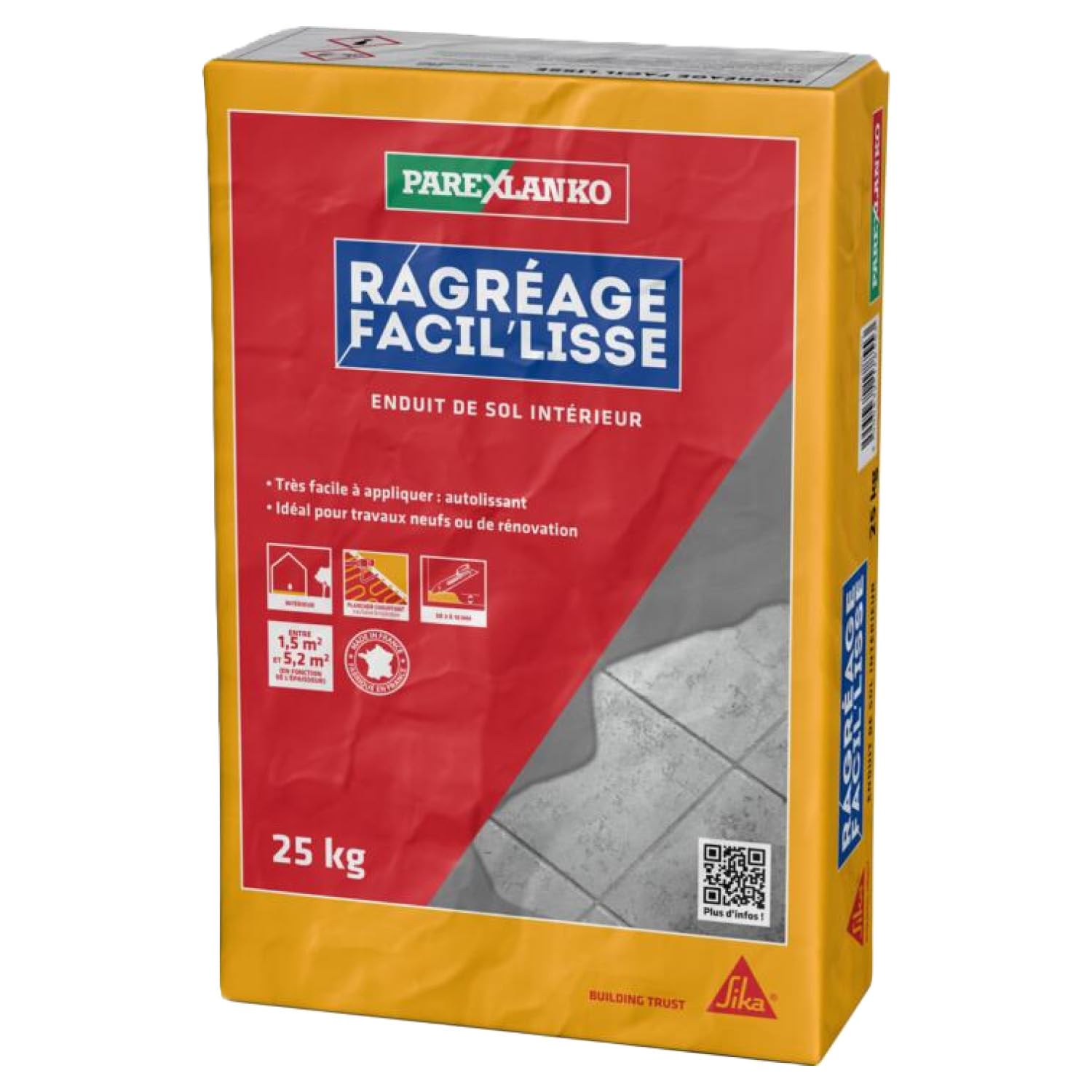 Parexlanko - Mortier de sol - Ragréage Facil'Lisse - Blanc - Préparation des sols en intérieur avant la pose de revêtements minces - Autolissant - 25kg