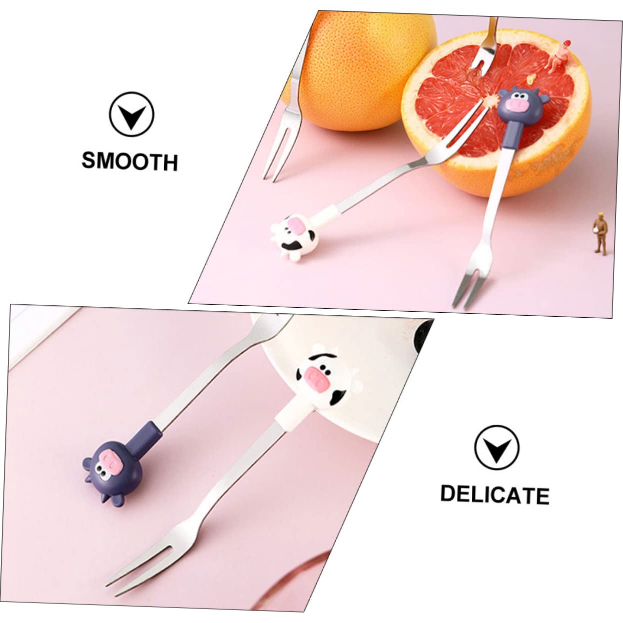 DECHOUS 1Set Creative Cartoon Fruit Fork of Stainless Steel Dessert Forks with Holder for Home Tableware for Serving Fruit Cake More