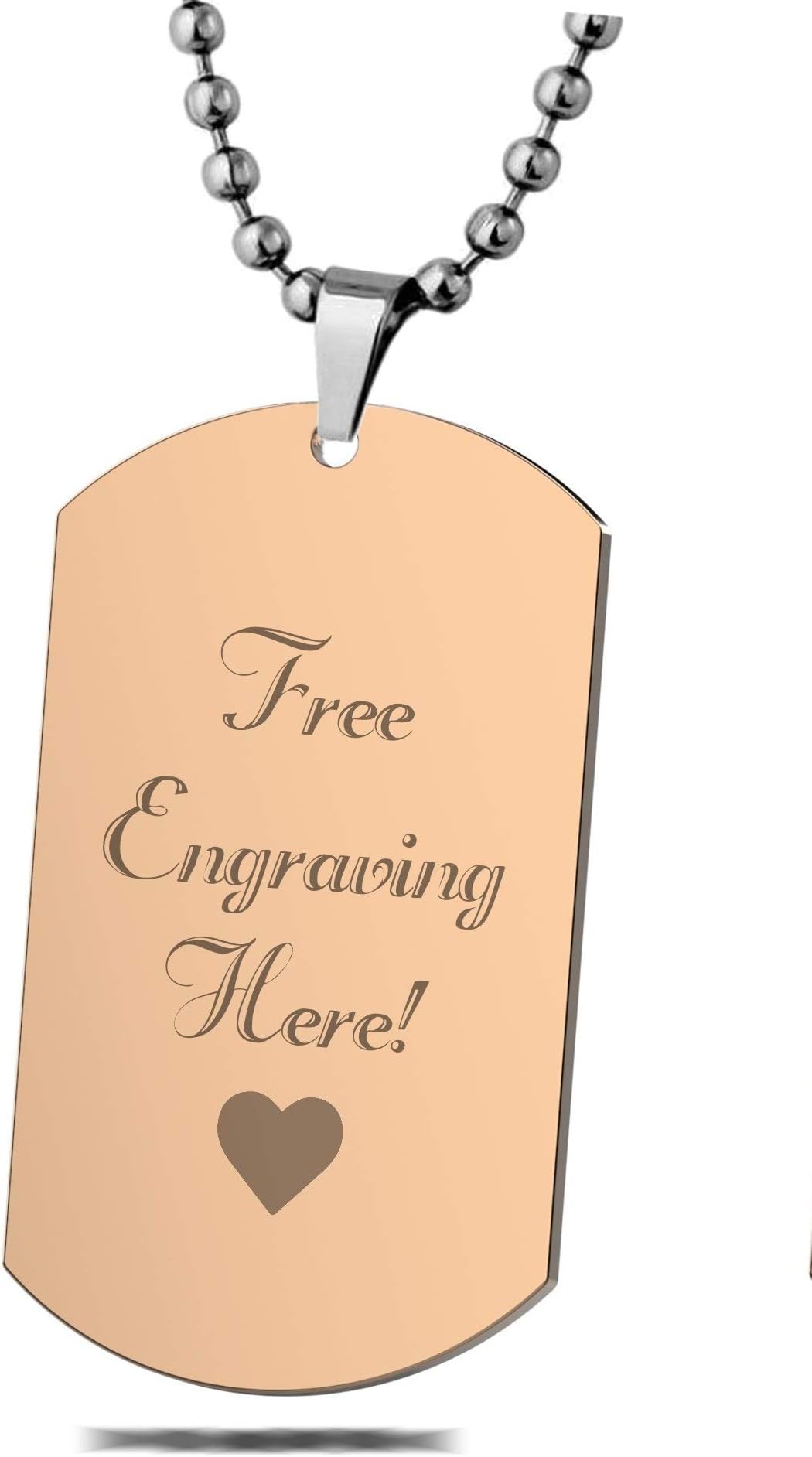 Interway TradingPersonalized Regular Size Custom Message Engraved Stainless Steel Necklace Dog Tag Pendant with 26 inch (66cm) Chain,GiftBox and Keychain (Rectangular Rose)