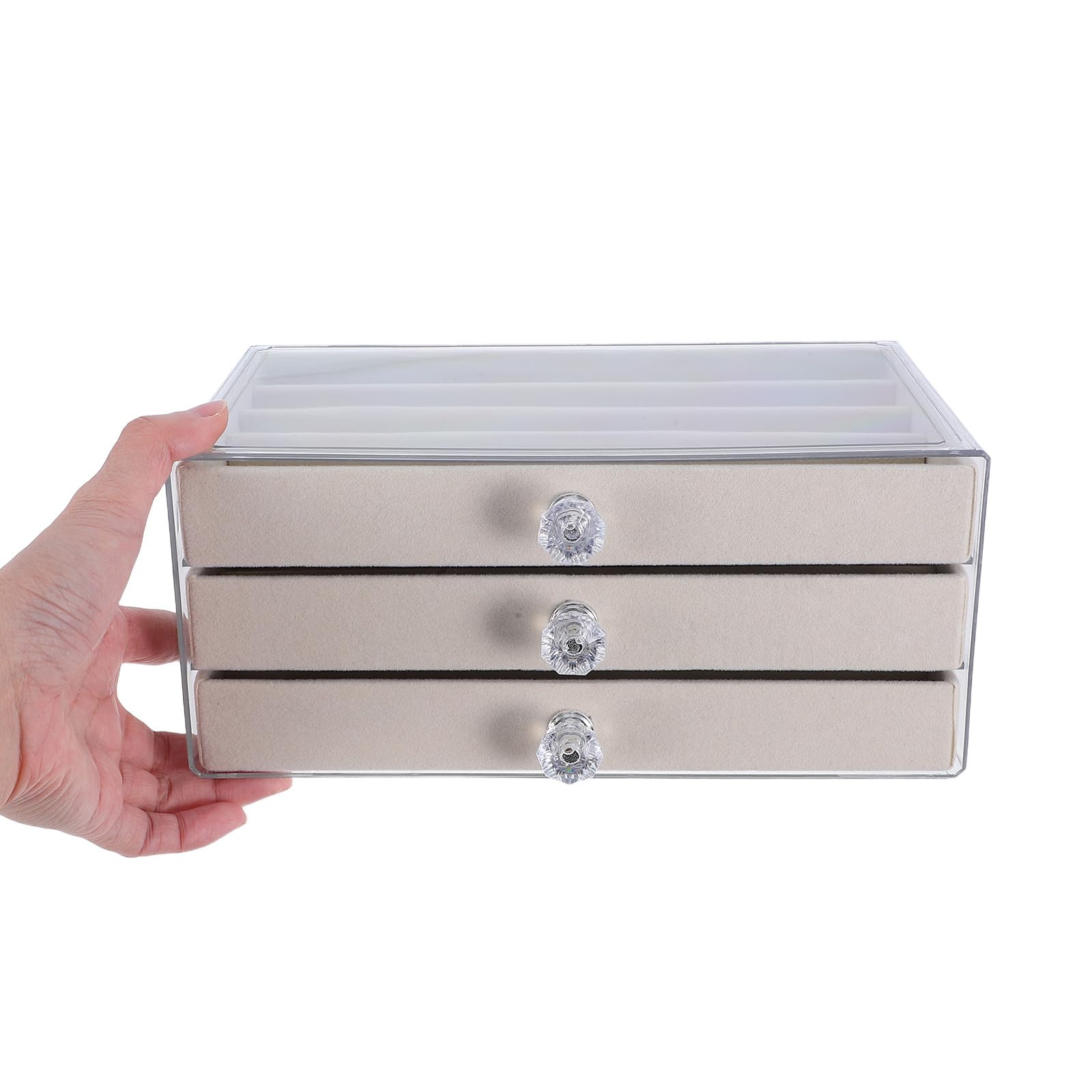Zerodeko Organizer in Velluto Beige per Collane e Bracciali, Scatola Portaoggetti Antipolvere 15 Scomparti e 3 Strati, Custodia da Scrivania per Donne e Ragazze