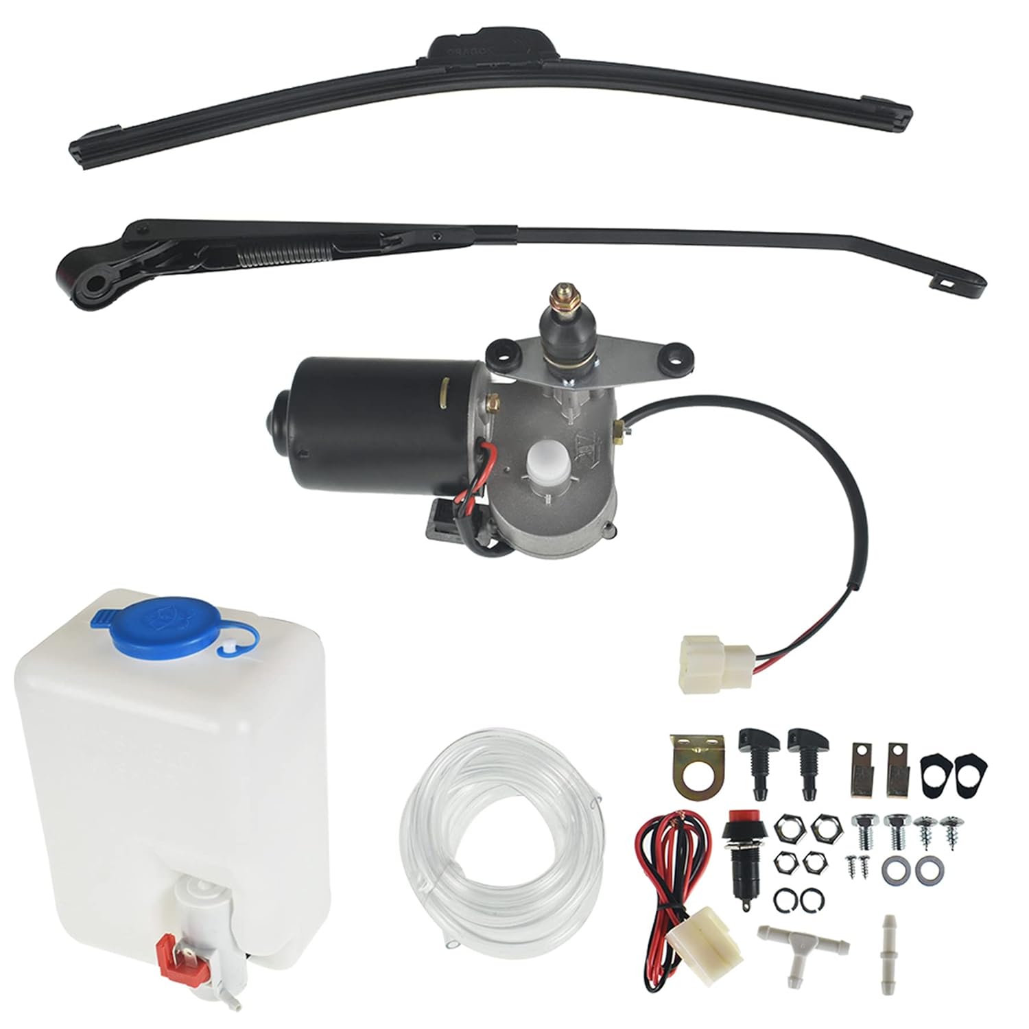 munirater 12V Universal Electric Motor UTV Windshield Wiper Kit with Washer Pump Bottle Kit Replacement for Polaris RZR 900 1000 Turbo Can Am X3