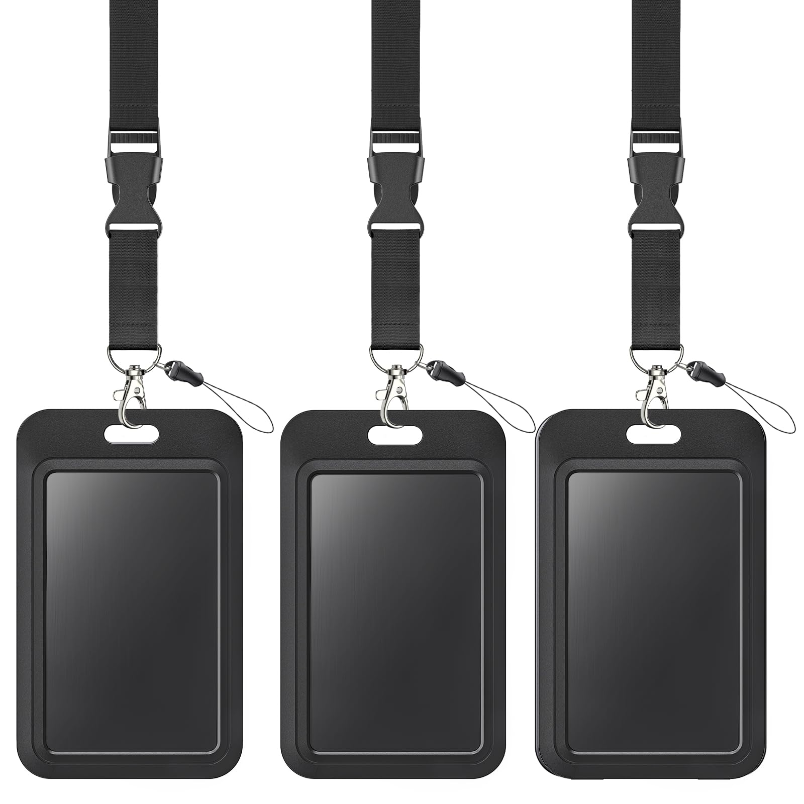 Uniclife Porta Badge Scorrevole Rigido Nero in Plastica Custodia Protettiva per Carte con Fibbia in Metallo e Clip, 3 Pezzi