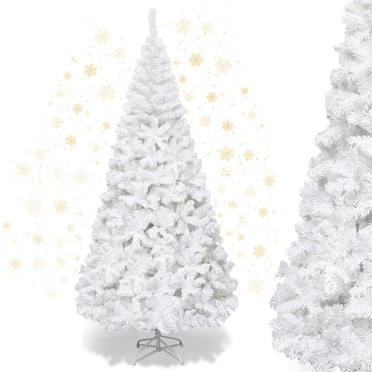 RELAX4LIFE Sapin de Noël Blanc 210 CM, Sapin Noel Artificiel en PVC avec Support en Métal, Arbre de Noël pour Décoration Maison/Bureau/Magasin (Blanc, 210 CM)