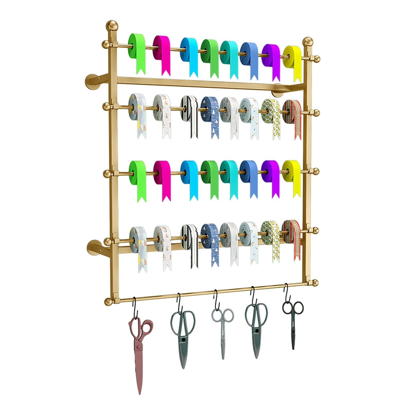 UWYTGF 80Cm/31.4In Tall Ribbon Storage Rack for Flower/Gift Store,Multi-Layer Metal Silk Scarf Holder with Removable Cross Bar,Wall Mounted,Gold,Length,100Cm/39.3In