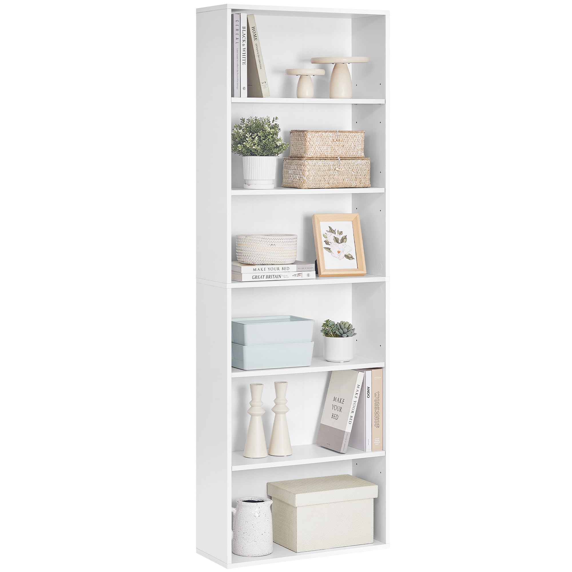VASAGLE Bibliothèque, Étagère sur 6 Niveaux, Meuble de Rangement Ouvert, Étagère, 24 x 60 x 178,​5 cm, pour Salon, Bureau, Salle à Manger, Blanc Nuage LBC169T14
