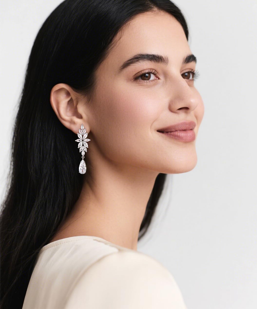 TIGRADE Teardrop Wedding Earrings for Brides Bridesmaids Flower Marquise Cubic Zirconia 925 Sterling Silver Post Drop Dangle Earrings for Women Prom - Image 4