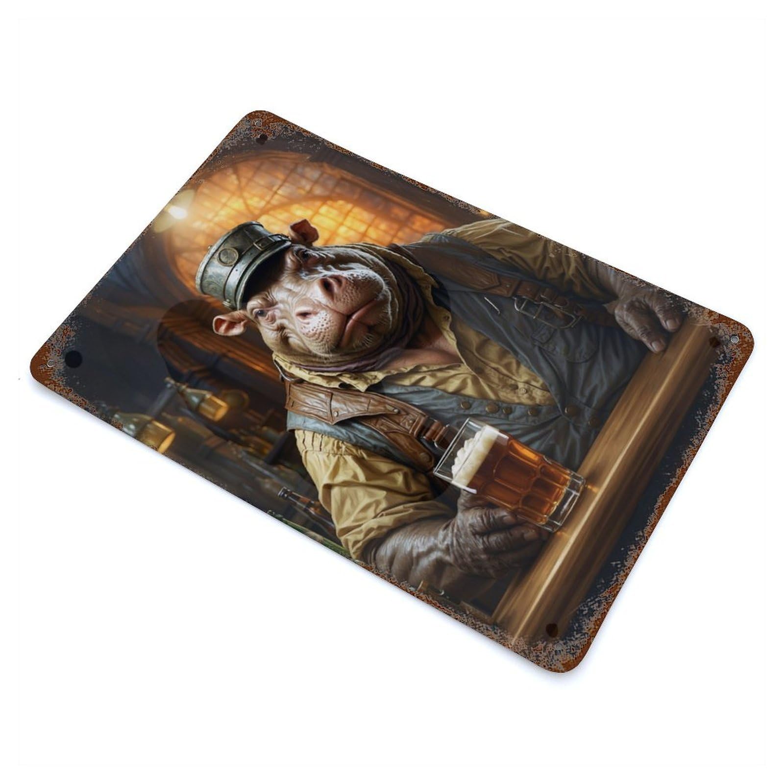 Steampunk Craft Beer Hippo 11.8"x7.9" Rusty Metal Tin Sign, Novelty Wall Decor for Cafe, Home Bar And Lounge Decor