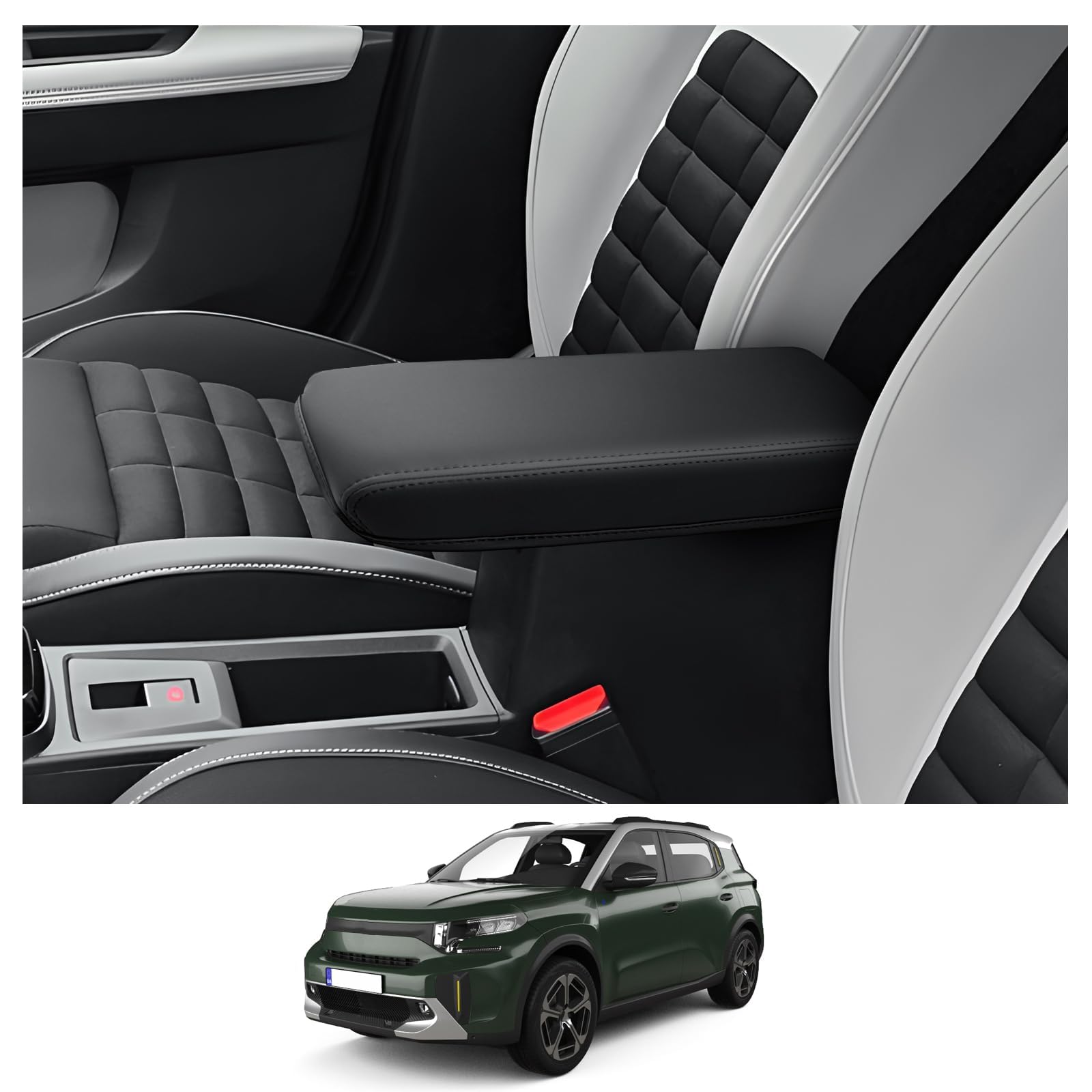 CDEFG Compatibile con Citroën C3 Aircross 2025 Facelift Bracciolo Centrale Bracciolo Copertura Protezione antigraffio Console Centrale Similpelle Bracciolo Box Cover Auto Accessori