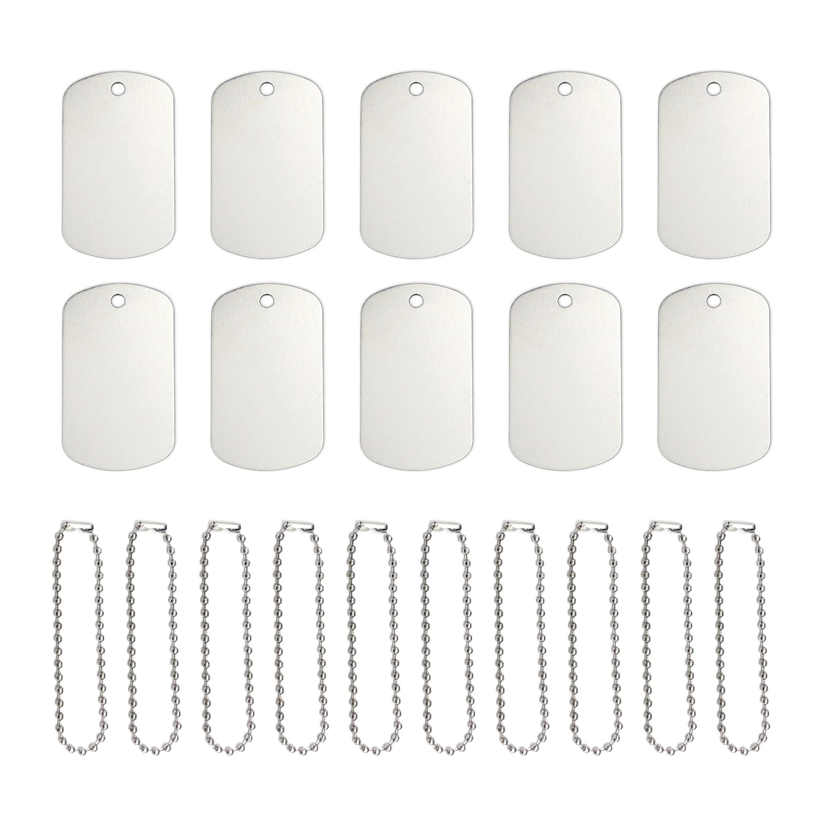 YapitHome 30 piezas de etiquetas de identificación de acero inoxidable, rectangulares de aluminio, etiquetas para perros, colgantes con 30 unidades de perlas de acero inoxidable para fabricación de
