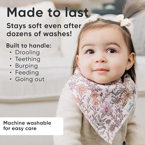 Miniatura 139 de Copper Pearl Paquete de 4 baberos de algodón suave para babeo y dentición, baberos absorbentes para bebés niñas y niños, ajustables para adaptarse a